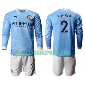Manchester City Kyle Walker 2 Bambino Maglia Prima 2020/2021 Manica Lunga (+ Pantaloncini)